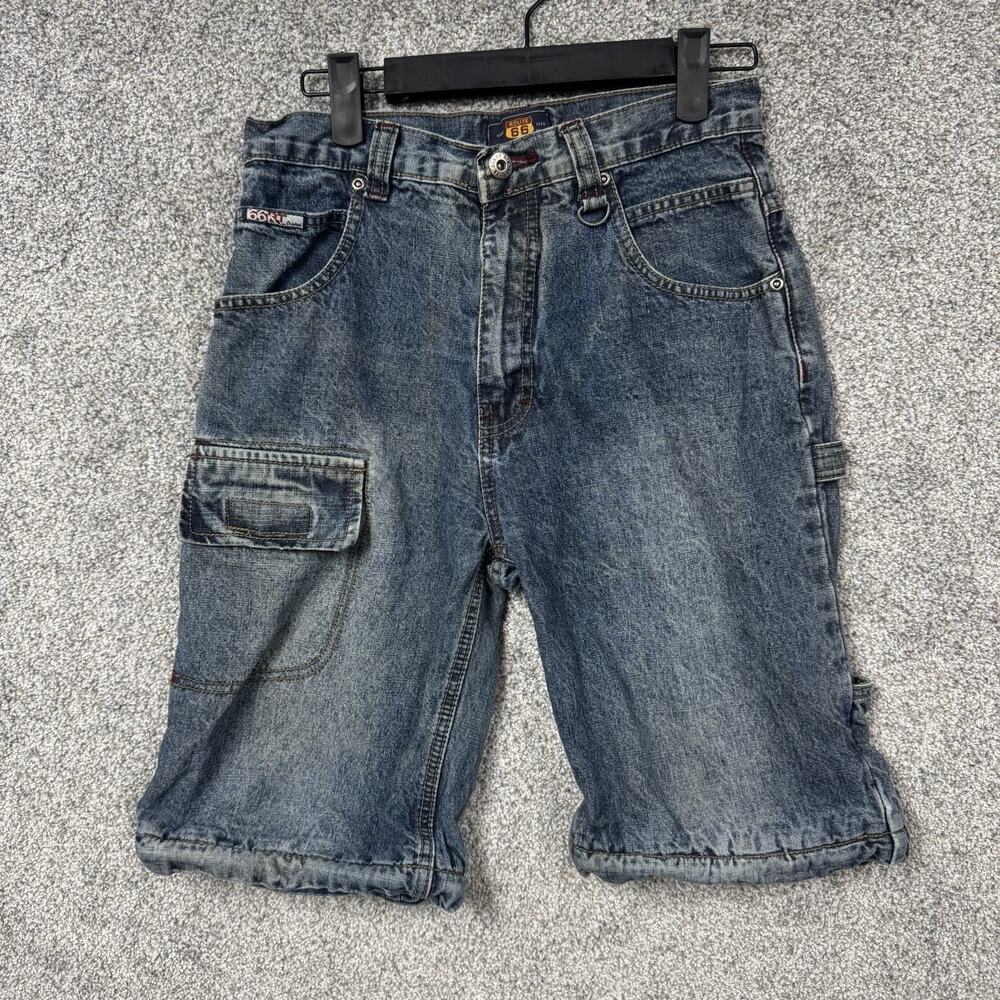 Vintage Route 66 Denim Shorts 12 Skater Carpenter Cargo Baggy Grunge 90s Y2K
